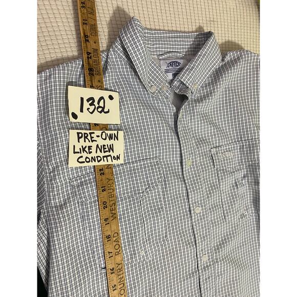 AFTCO Shirt Size L Light Checkered Short Sleeve Button-Up Coastal Utility Style - Picture 3 of 11